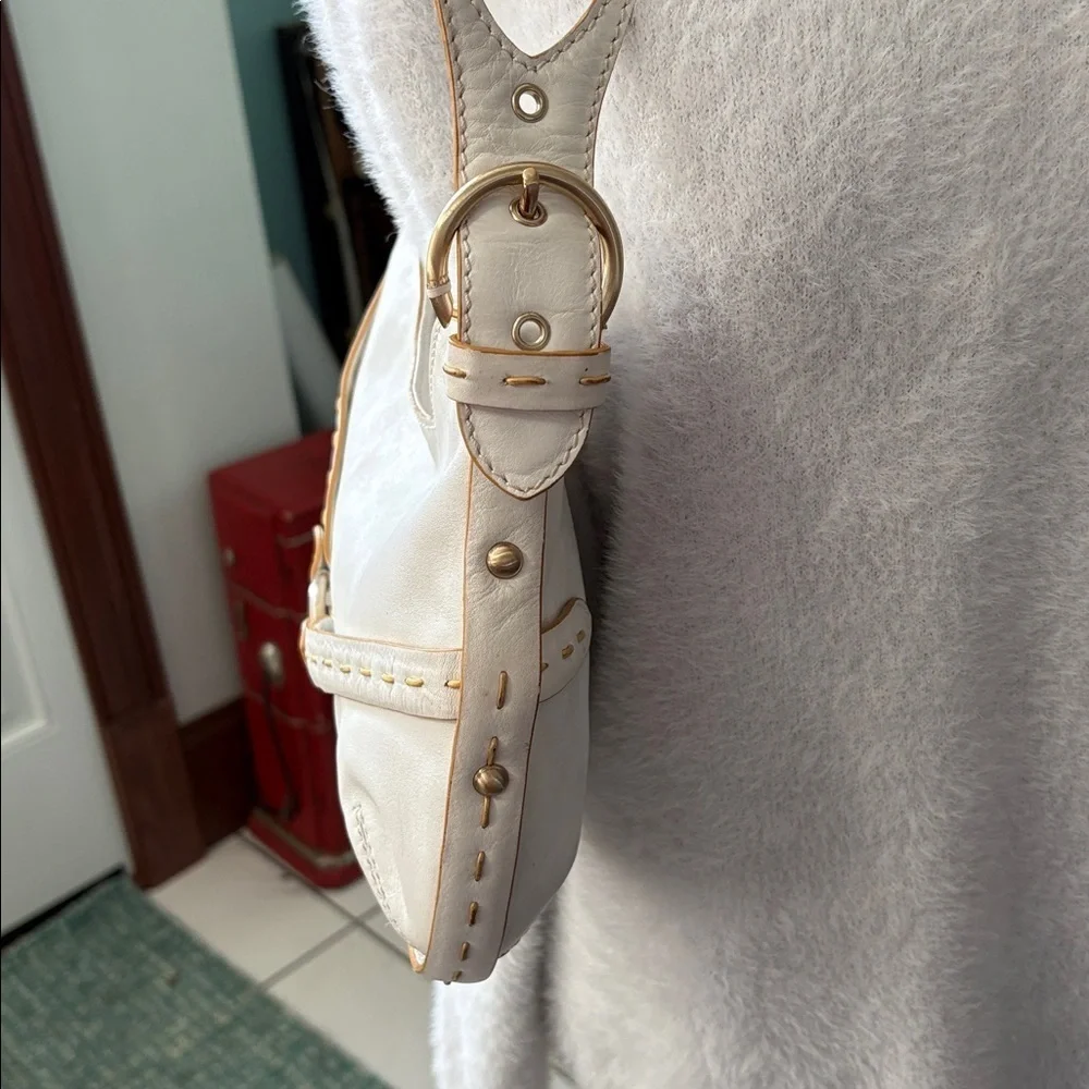 Via Spiga shoulder bag Leather smooth white/tan stitching braided handle EUC - Picture 6 of 16